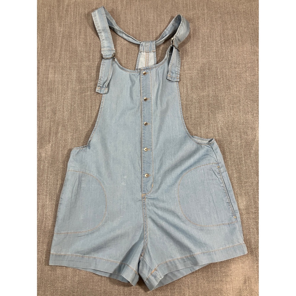 Arizona Womens Light Wash Denim Shortalls Romper Button Front Small 100% Cotton